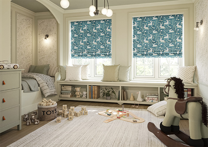 Bunny Meadows, Teal - Roman Blind - Image 6